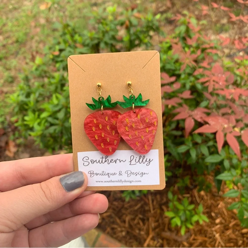 Strawberry Acrylic Dangle Earrings